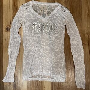 Affliction White Sheer Long Sleeve Top